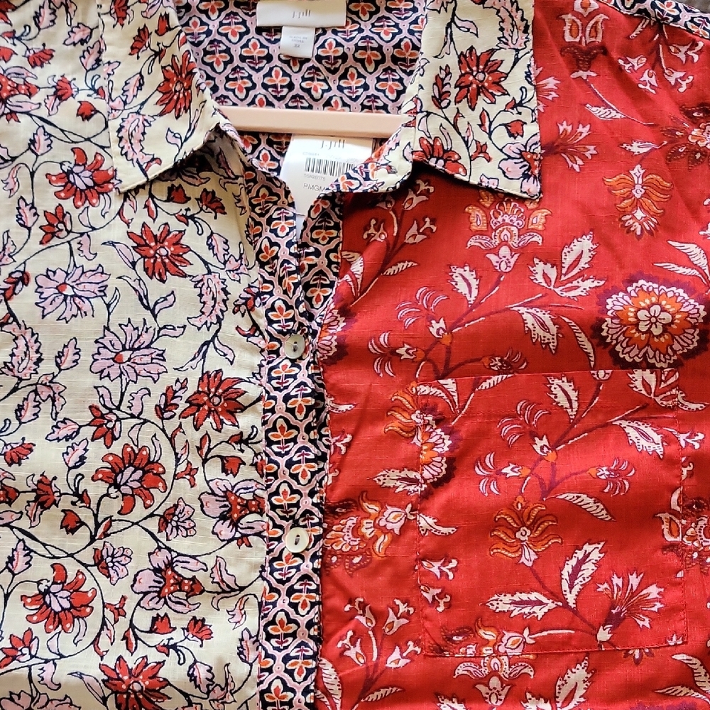 J. Jill Red and Cream Floral Women's Shirt, New With Tag - Picture 9 of 10